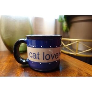 Cat Lover Coffee Mug Novelty Tea Cup‎ Ceramic Blue White Dots